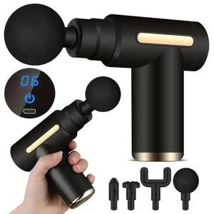 Pistola de Masaje Muscular Portátil con 4 Cabezales y Pantalla Digital