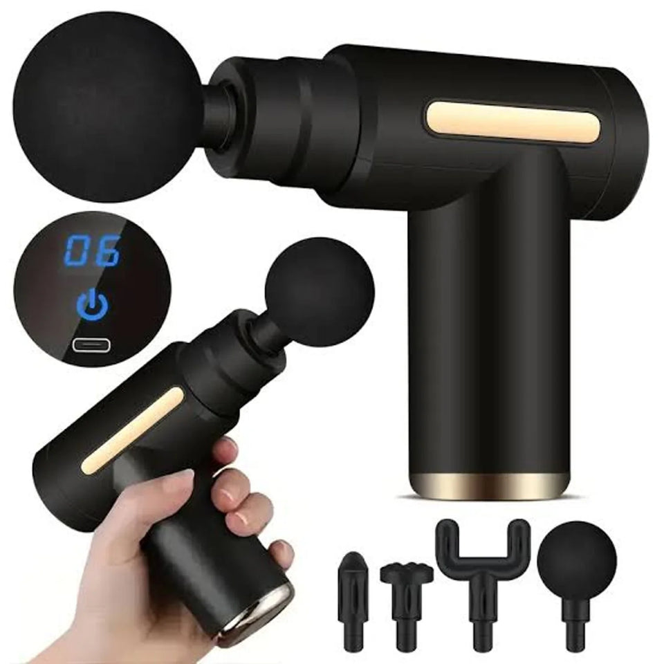Pistola de Masaje Muscular Portátil con 4 Cabezales y Pantalla Digital